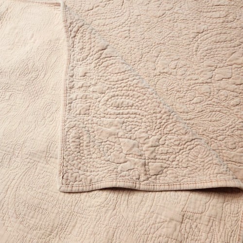 Pottery Barn King Quilt Coverlet Blanket Velvet Pink Paisley Cottage Country - Foto 5 di 7