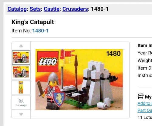 LEGO set 1480 King's Catapult VINTAGE CASTLE  : Crusaders 100% complete
