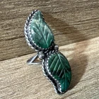 Vintage Sterling Silver Carved Green Stone Leaf Ring Size 5.75 Southwestern