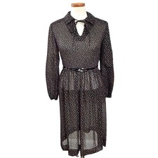 Matthew Love Vintage 70s Sheer Polka Dot Blk Midi Dress Union Made USA Belt 5/6