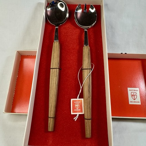 Large German Salad Serving Fork And Spoon Salatbesteck Justinus Solingen MCM NEW - Picture 2 of 5