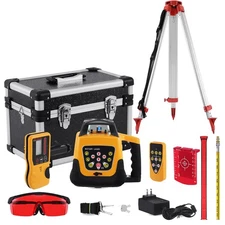 Self-Leveling 360° Rotary Red Beam Laser Level Tool Kit with Tripod & Grade Rod