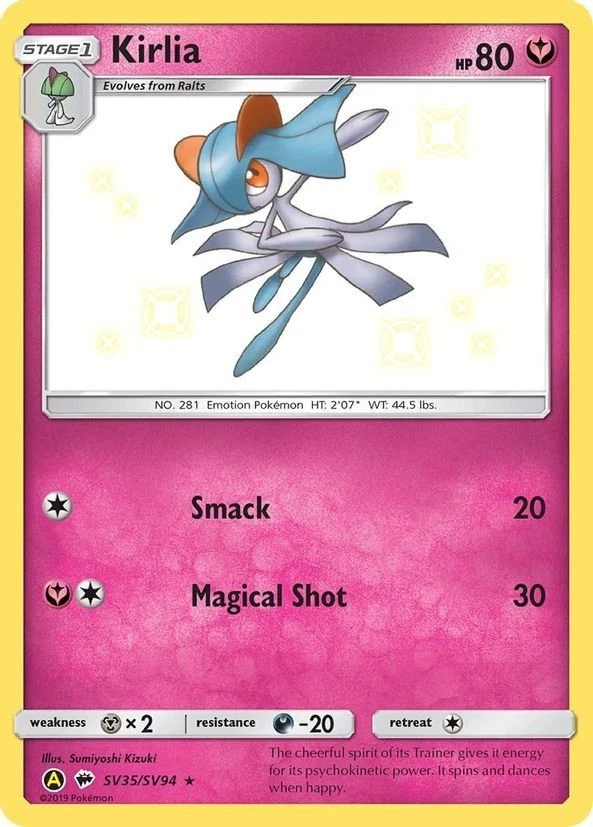 Kirlia - SV35/SV94 - Pokemon Hidden Fates Sun & Moon Shiny Rare Card NM