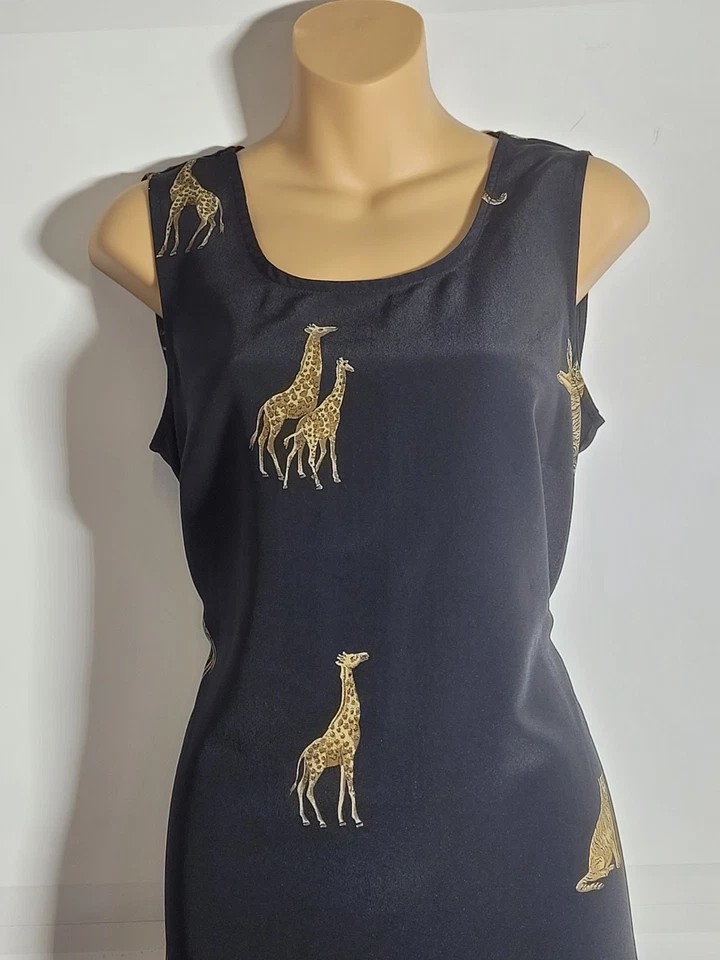 Mujer De Colección Talla 10 Betsy's Things Vestido Remoto Sin Mangas Jirafa Tigres Negro  Foto 2 de 4