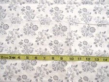 1 3/4 yd Cotton Fabric White with Grey Flower Bunches