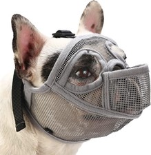 BARKLESS French Bulldog Muzzle, Short Snout Mesh S Head 15.0-17.5'' , Grey