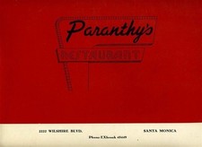 Paranthy's Restaurant Menu 1950's Wilshire Boulevard Santa Monica California
