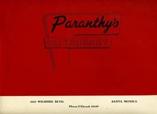 Paranthy's Restaurant Menu 1950's Wilshire Boulevard Santa Monica California