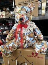 VINTAGE JUMBO HANDMADE STUFFED BEAR FABRIC TEDDY BEAR SOFT PLUSH SITTING 19  X18  