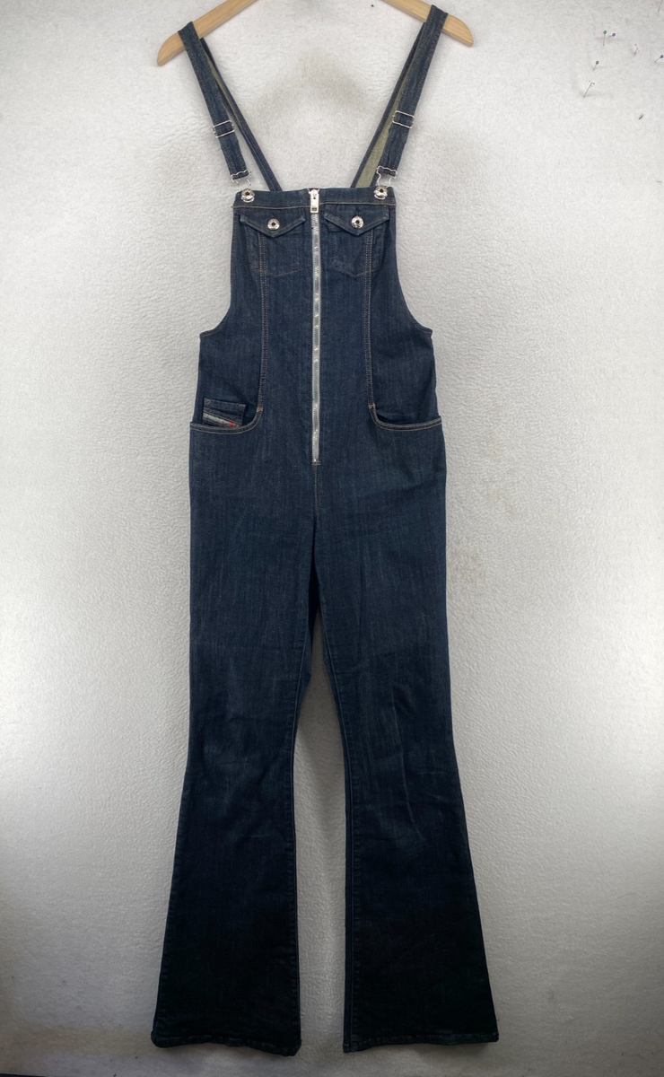 DIESEL Jumpsuit S Overall Denim Front Zip Cross Back Stretch