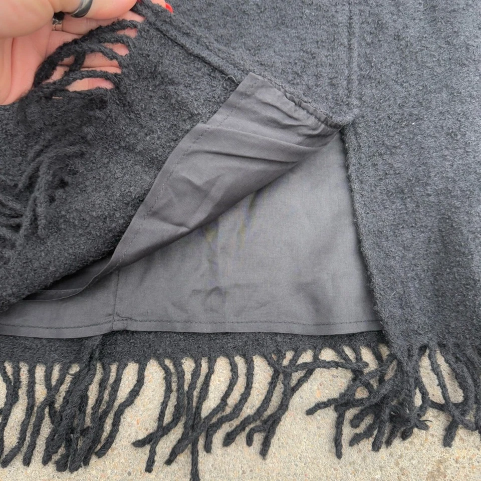 Falda lápiz vintage años 90 Betsey Johnson negra fieltro floral borde flecos GRANDE Foto 4 de 4