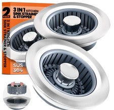 2 Pack 3 in 1 Kitchen Sink Drain Strainer  Sink Stopper Upgraded Stainless S...