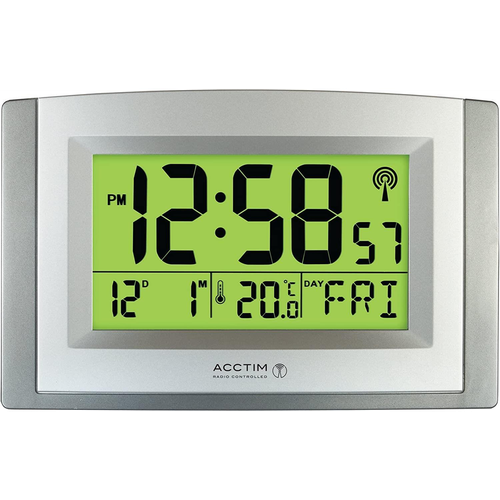 Silberne Funk-Wand-/Schreibtischuhr, 171 x 270 x 30 mm, Smartlite-Technologie