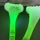 ONE Rare Fenton Topaz Uranium Opalescent Hobnail Horn Epergne Replacements 9”