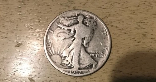 Genuine 1917-P Silver U.S. Walking Liberty Half Dollar FINE Tougher Date!