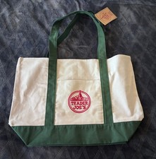 Trader Joe's Large Canvas Tote Reusable Bag 20x14x6" Green/White  NEW 