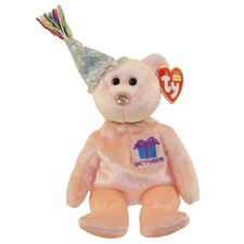 TY Beanie Baby - OCTOBER the Teddy Birthday Bear w/ hat  9.5 inch - MWMT's