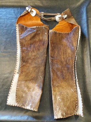 Vintage Old West Horse Hair-on-Hide Woolie Leather Cowboy Chaps Ranch Hand 43TR