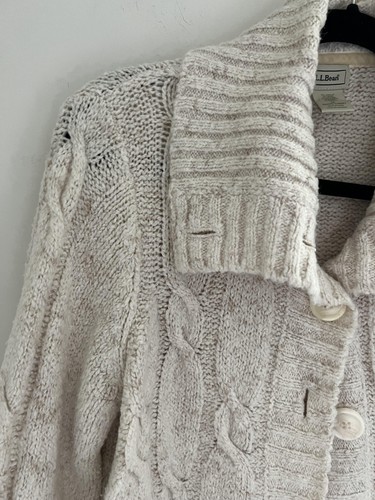 Vintage LL Bean Cardigan Sweater Womens Cable Knit Fisherman Cottagecore Boho - Picture 5 of 17