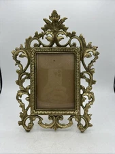 Picture Frame Ornate Brass Rococo Style Tabletop Photo Holder Gold
