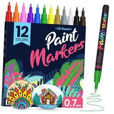 Permanent Oil Based Paint Markers: Fine Point Oil Paint Pen, 12 Colors Fine 