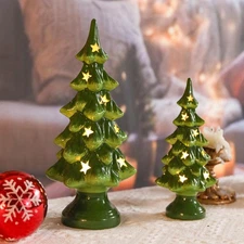 Ceramic Christmas Tree, 10“/7.5” Tabletop Light Up Set of 2 Decoration with W...