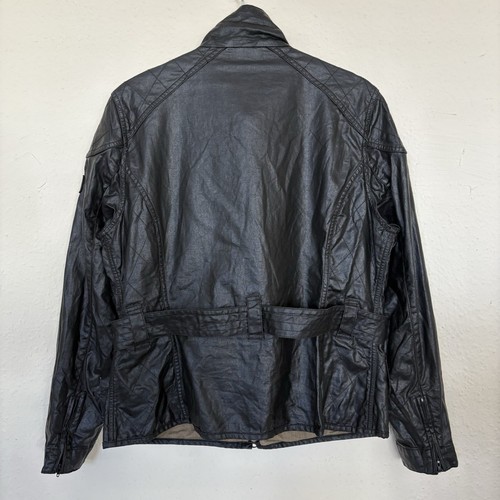 Barbour International Biker Women's Black Linen Jacket Size 16 Belted Waterproof - Picture 2 of 12