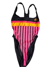 Vintage 1980s One Piece Swimsuit 14 Black Pink Water Club High Cut