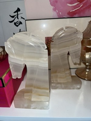 Vintage Amber Onyx Hand Carved Horse Bookends - Set Of 2