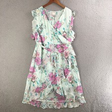 A New Day Wrap Midi Dress Womens Large Ruffled Sleeve Floral Print Teal NEW