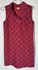 Talbots Anchors Away Novelty Anchor Shift Dress Ruffle Neck Side Zip Lined Sz 10