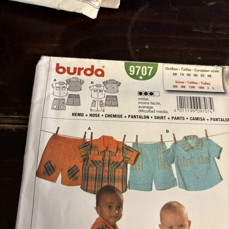 BURDA #9707 - INFANT BOYS POCKET SHIRT & CONTRAST SHORTS PATTERN 6M-3YR FF - Image 2 of 4