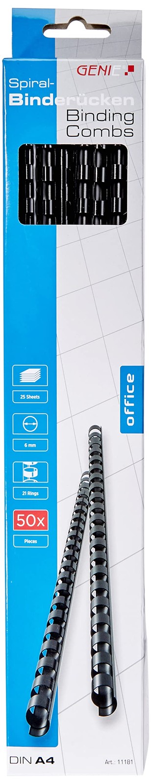Genie 11181 Plastic Binding Combs A4 30 cm Plastic 6 mm 25 Sheets Pack of 50 Sui