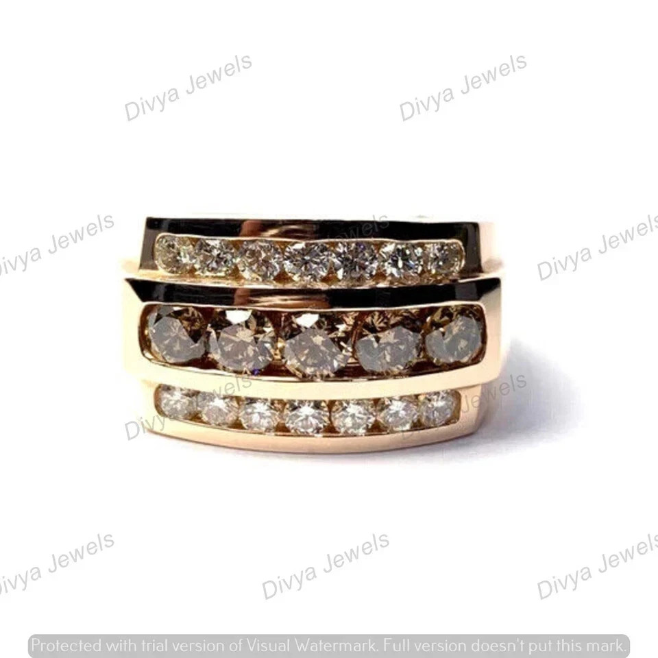 2.50CT Round Cut Moissanite Men's Engagement Wedding Ring 14K Yellow Gold Plated