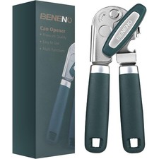 Heavy Duty Hand Can Opener Manual with Magnet Lid Remover, Green | Razor-Sharp