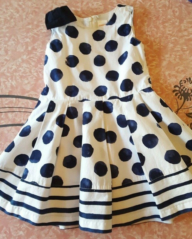 Gymboree SEASIDE STROLL 2015 Navy Blue Polka Dot Sleeveless Bow Dress Sz 4 EEUC