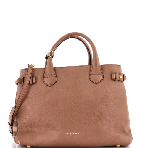Burberry Banner Tote Leather and House Check Canvas Medium