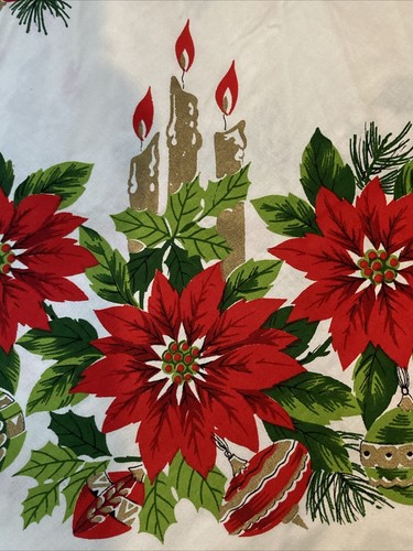 Vintage MCM Round Christmas Tablecloth Fringe 60”Round - Picture 2 of 8
