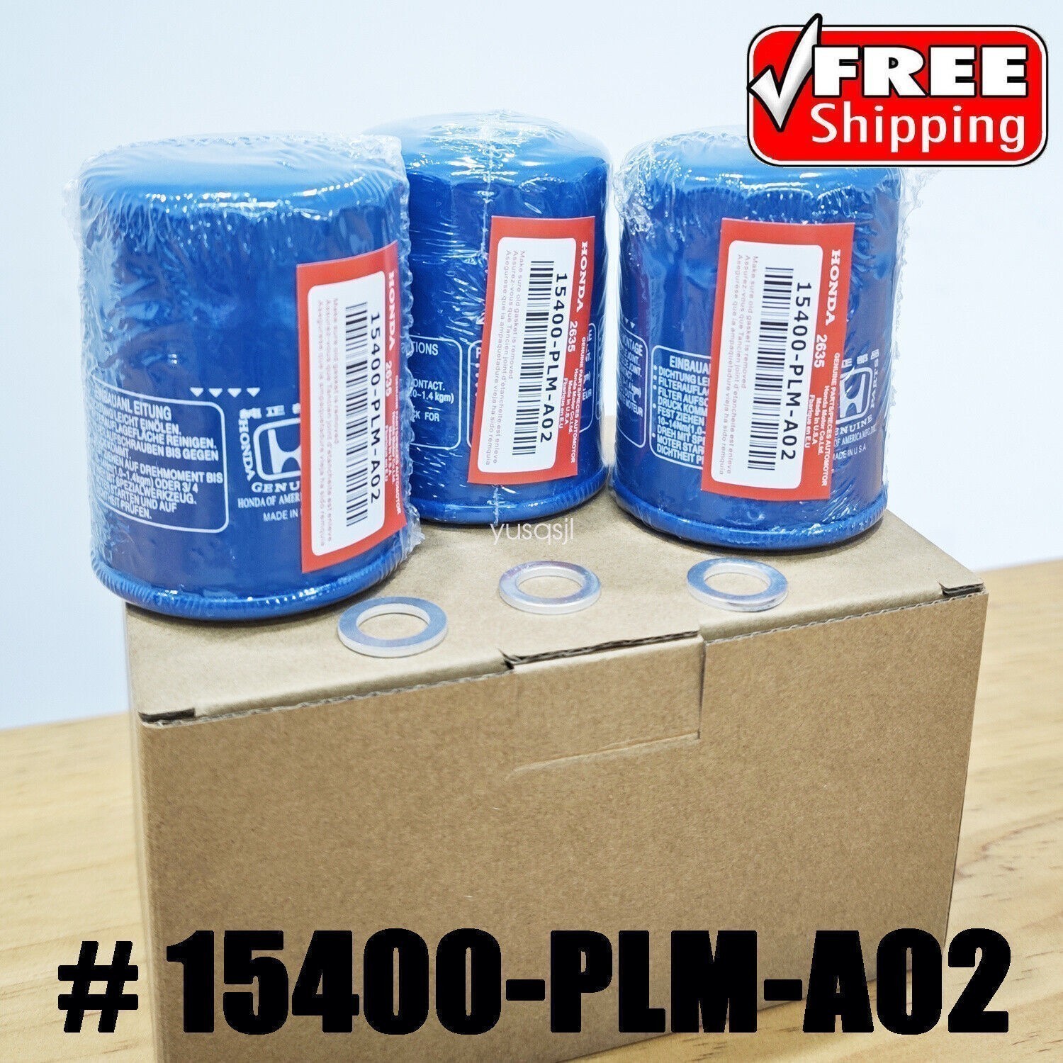 3 Honda Genuine Oil Filters WITH Drain Plug Washer 15400-PLM-A02 NEW SEALED USA
