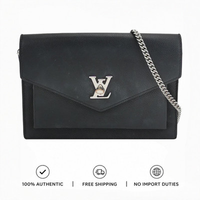 Louis Vuitton Pochette Lockme Chain Shoulder Crossbody Black Bag Auth