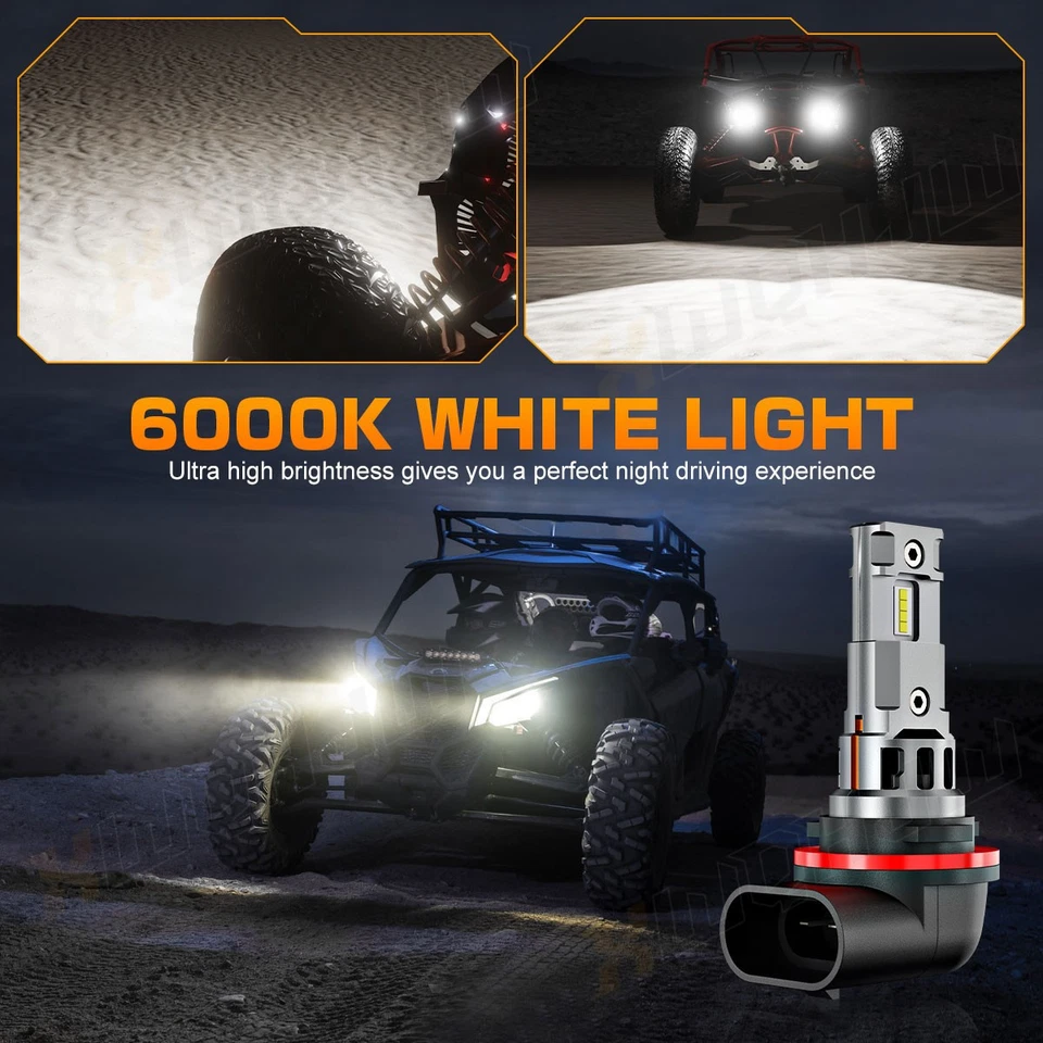 3 Pin Base LED Headlight Bulbs x2 Low Beam Fits 2006 Yamaha Rhino 660 YXR660FASE - Изображение 3 из 4