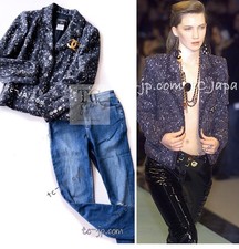 CHANEL 01A Navy Dark Gray Wool Popcorn Tweed Jacket Runway 38 40 42 US6 8 10