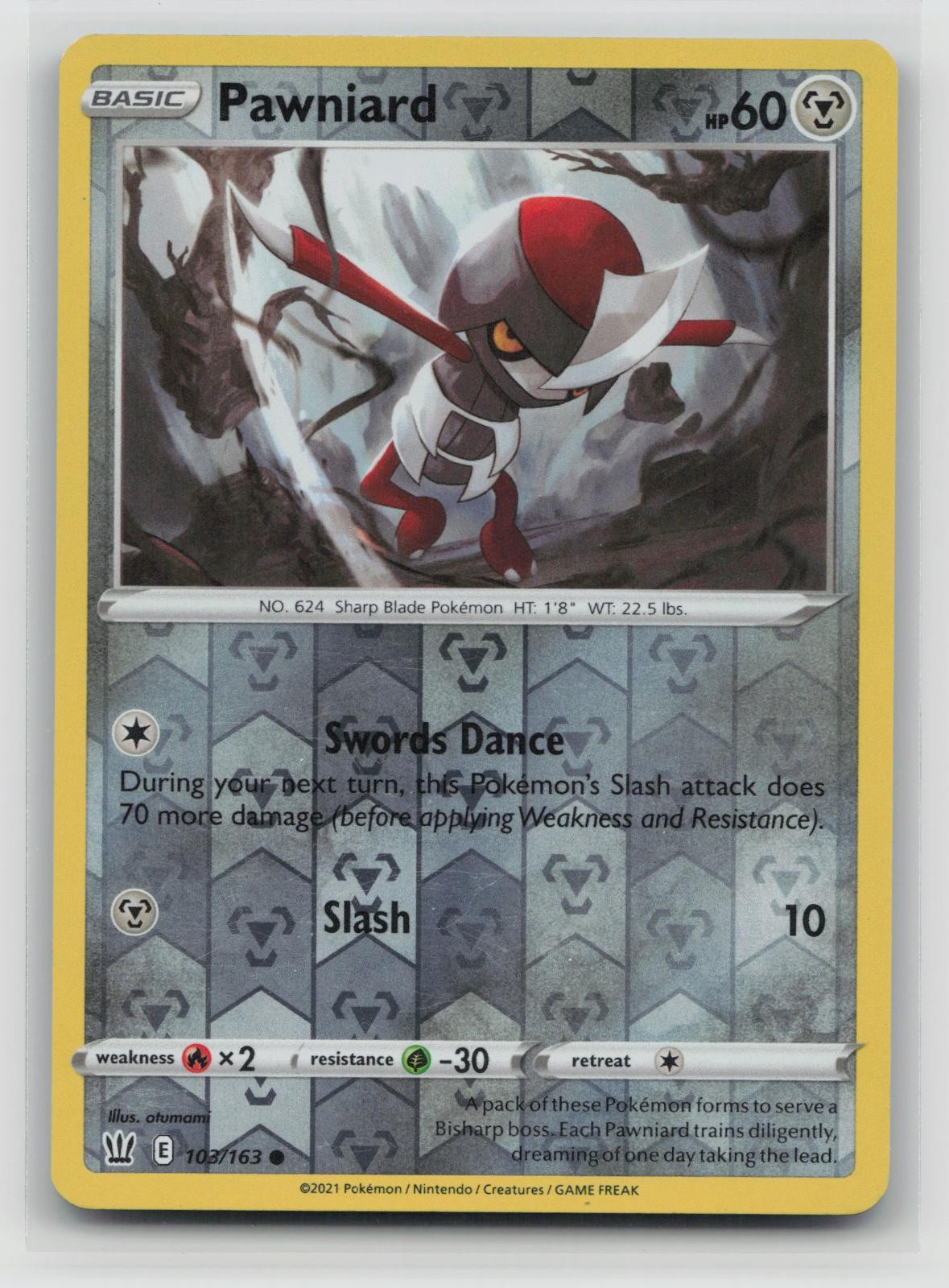 Pawniard 103/163 Common Battle Styles Pokemon Reverse Holo Lightly Played