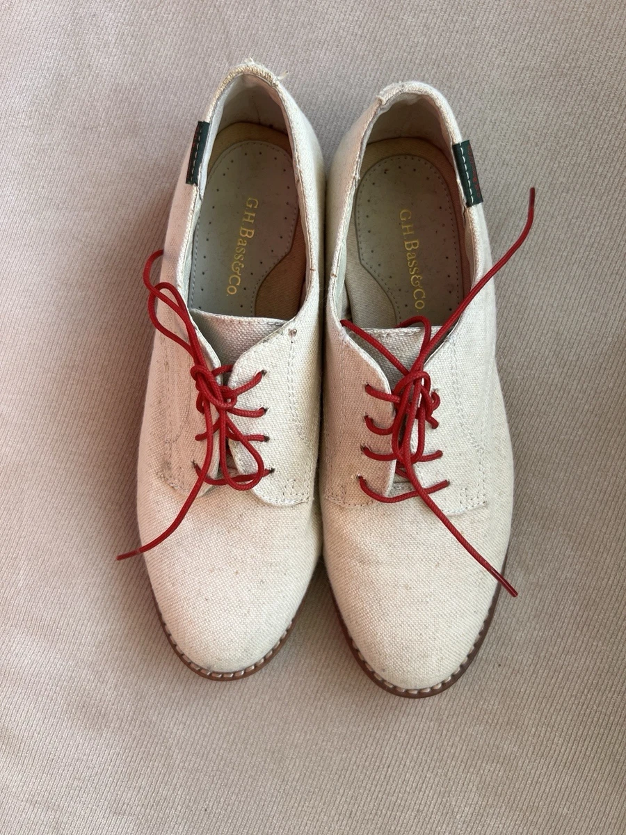 G.H. Bass & Co. Beige Canvas Derby Shoes with Pink-Red Sole G.H. Bass & Co. Bass Carson Canvas Saddle Shoes in White for  main image 2