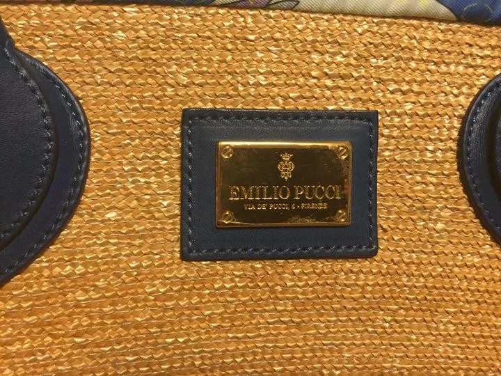 EMILIO PUCCI корзина сумка логотип соломенной кожи бежевый женщин б/у из Японии - Изображение 2 из 4