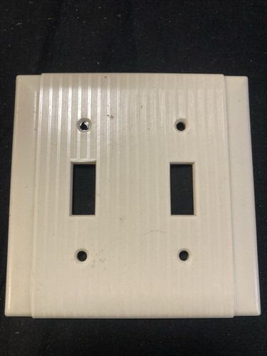 Vintage Ivory Sierra Style Ribbed Bakelite 2 Gang Toggle Wall Plate Cover