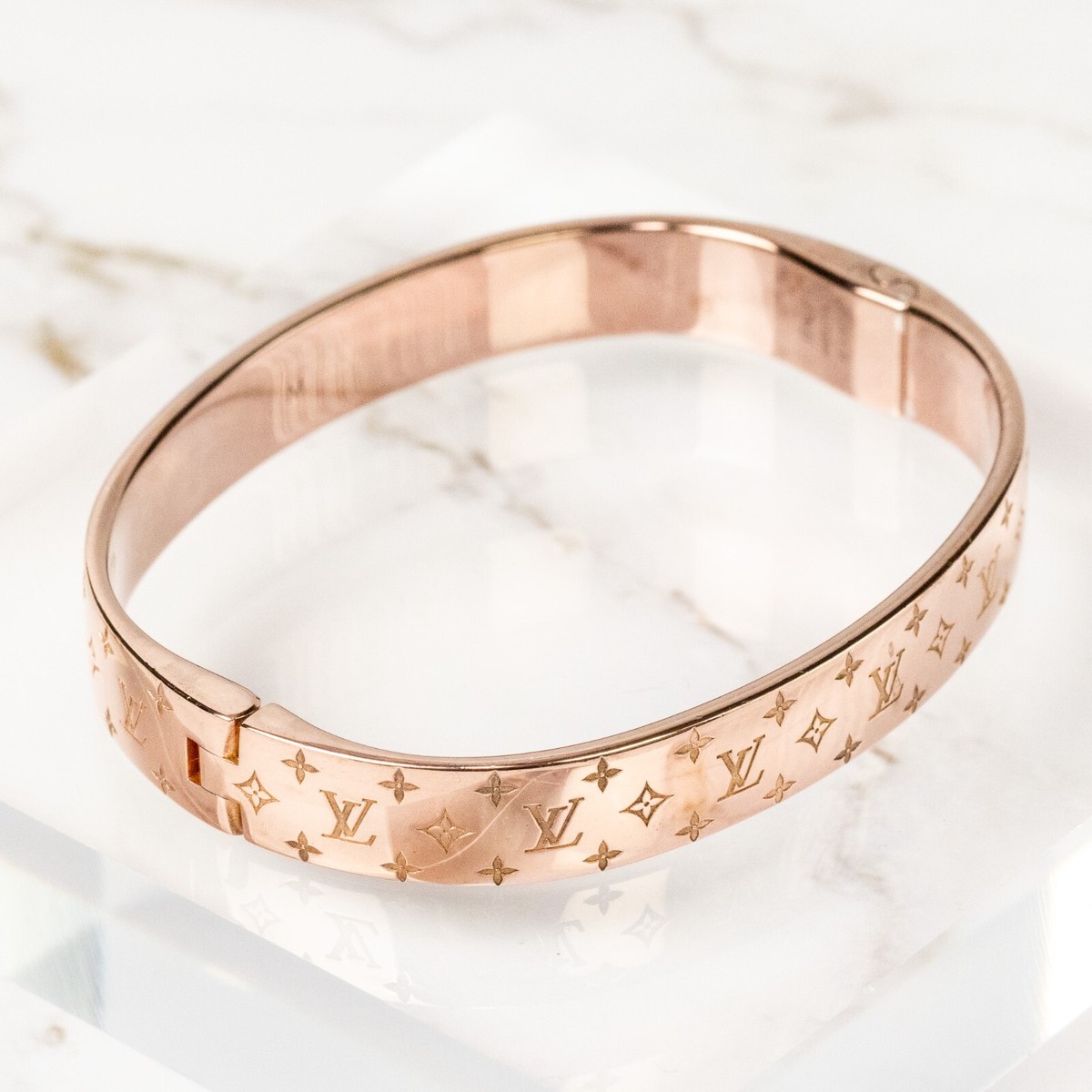 LOUIS VUITTON Nanogram Cuff Pink Gold Tone Bracelet M00254 Bangle