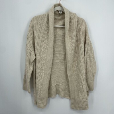 NWT Max Studio Wool Alpaca Cardigan M Beige Cable Knit Quality Warm XL