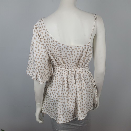 Sussan Size 12 One Shoulder Viscose Linen Top Blouse White Polka Dot Belt Women - Picture 3 of 12