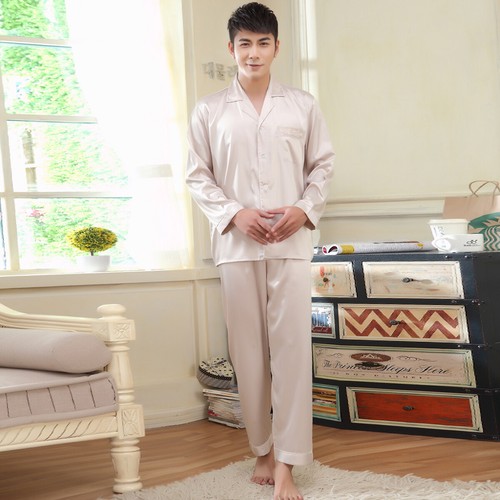 NWT 2PCS Mens Silk Satin Pajamas Sleepwear Pyjamas PJS Long Sleeve M009 M L - Picture 15 of 20